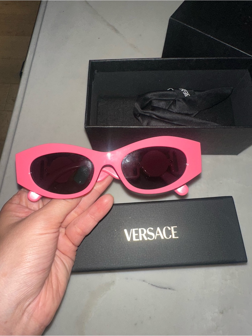 Versace Hot Pink Cat-Eye Sunglasses with Dark Lenses